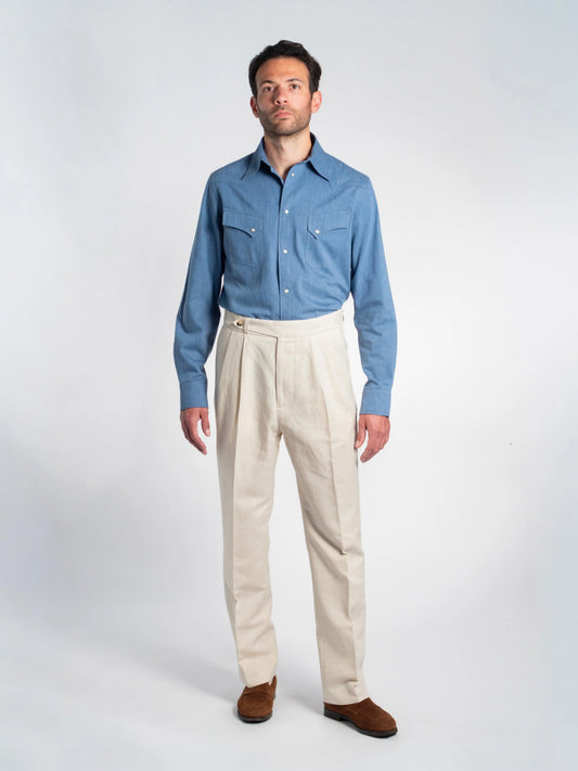 PANTALON ALLURE COTON/LIN ÉCRU FRIMAIRE PARIS