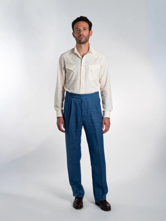 PANTALON ALLURE 100% LIN BLEU FRIMAIRE PARIS
