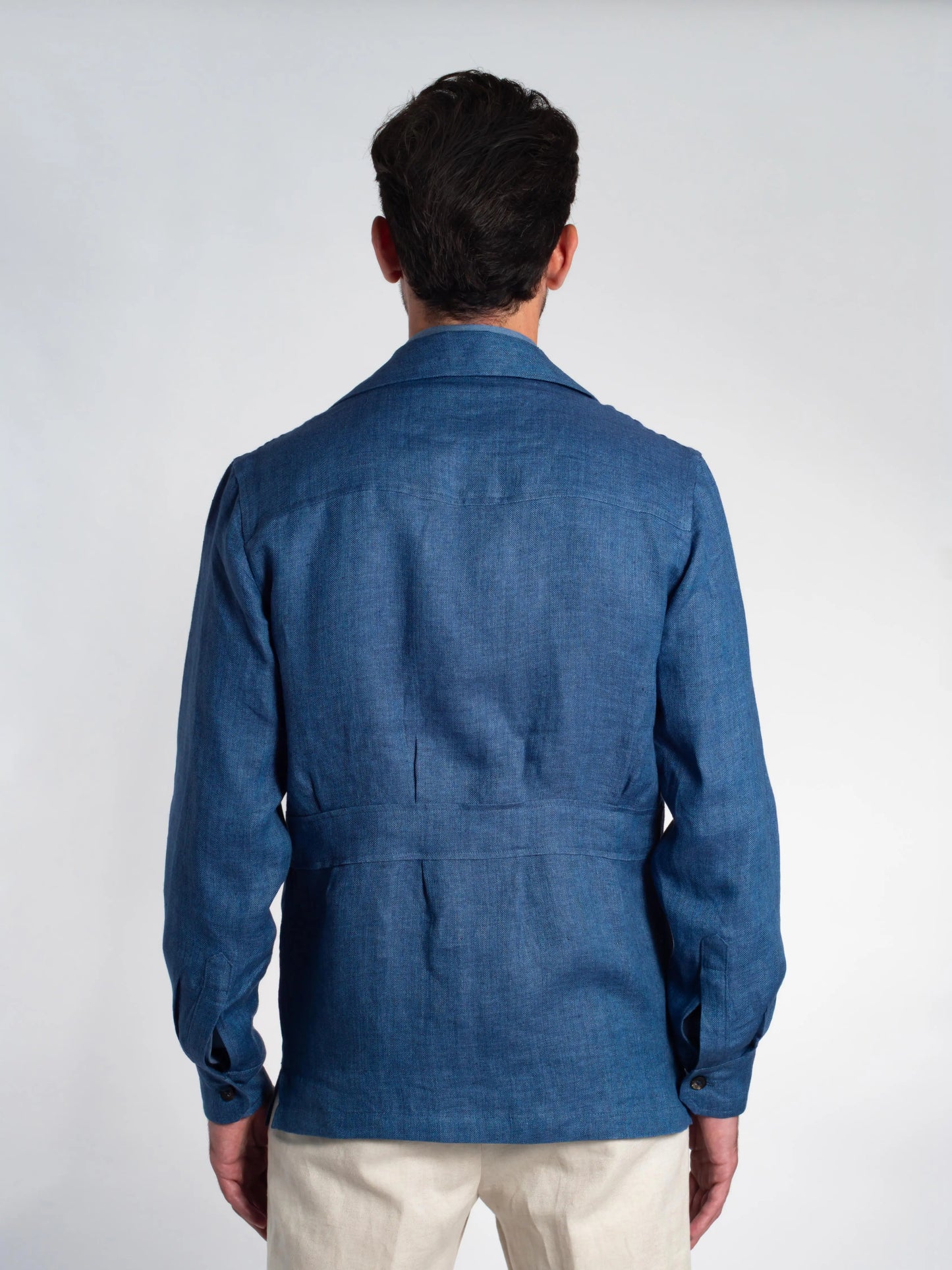 VESTE SAHARIENNE TONIO 100% LIN BLEU FRIMAIRE PARIS