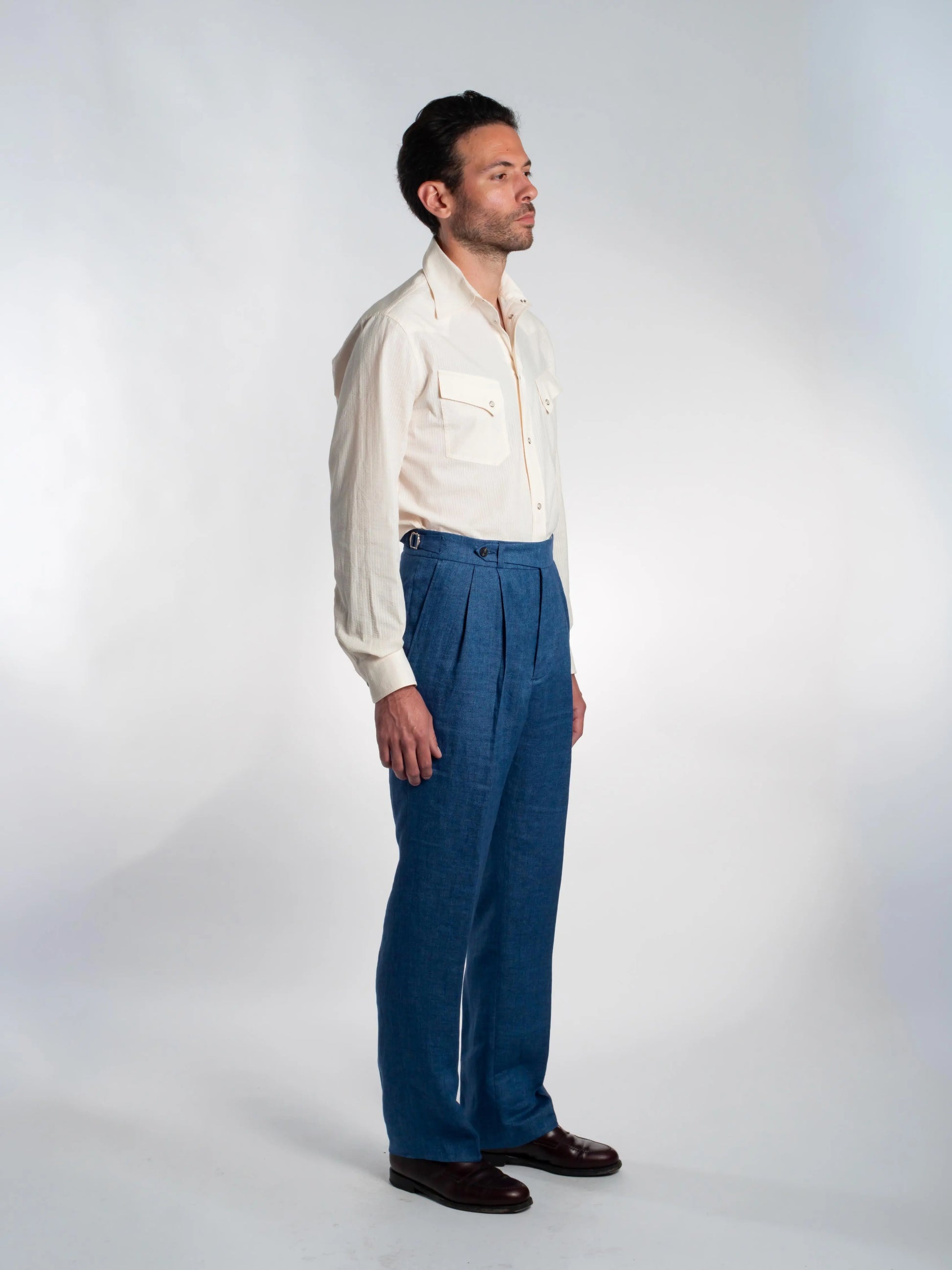 PANTALON ALLURE 100% LIN BLEU FRIMAIRE PARIS