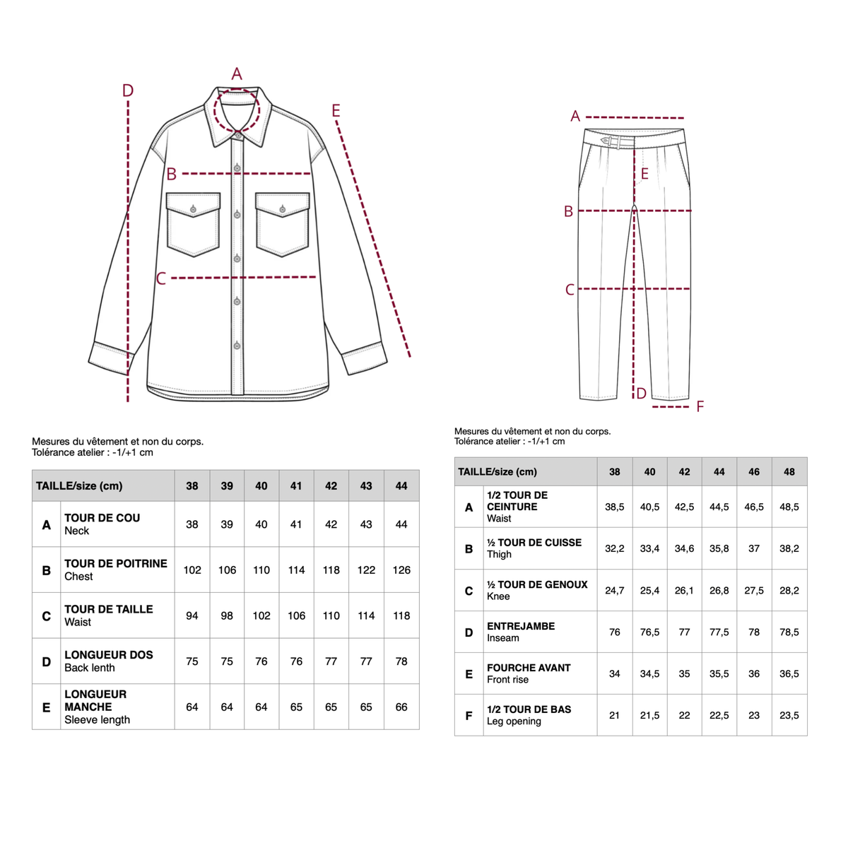 Guide des tailles COSTUME 100% LIN BLEU